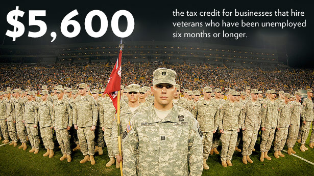 $5,600: The tax credit for businesses that hire veterans who have been unemployed six months or longer