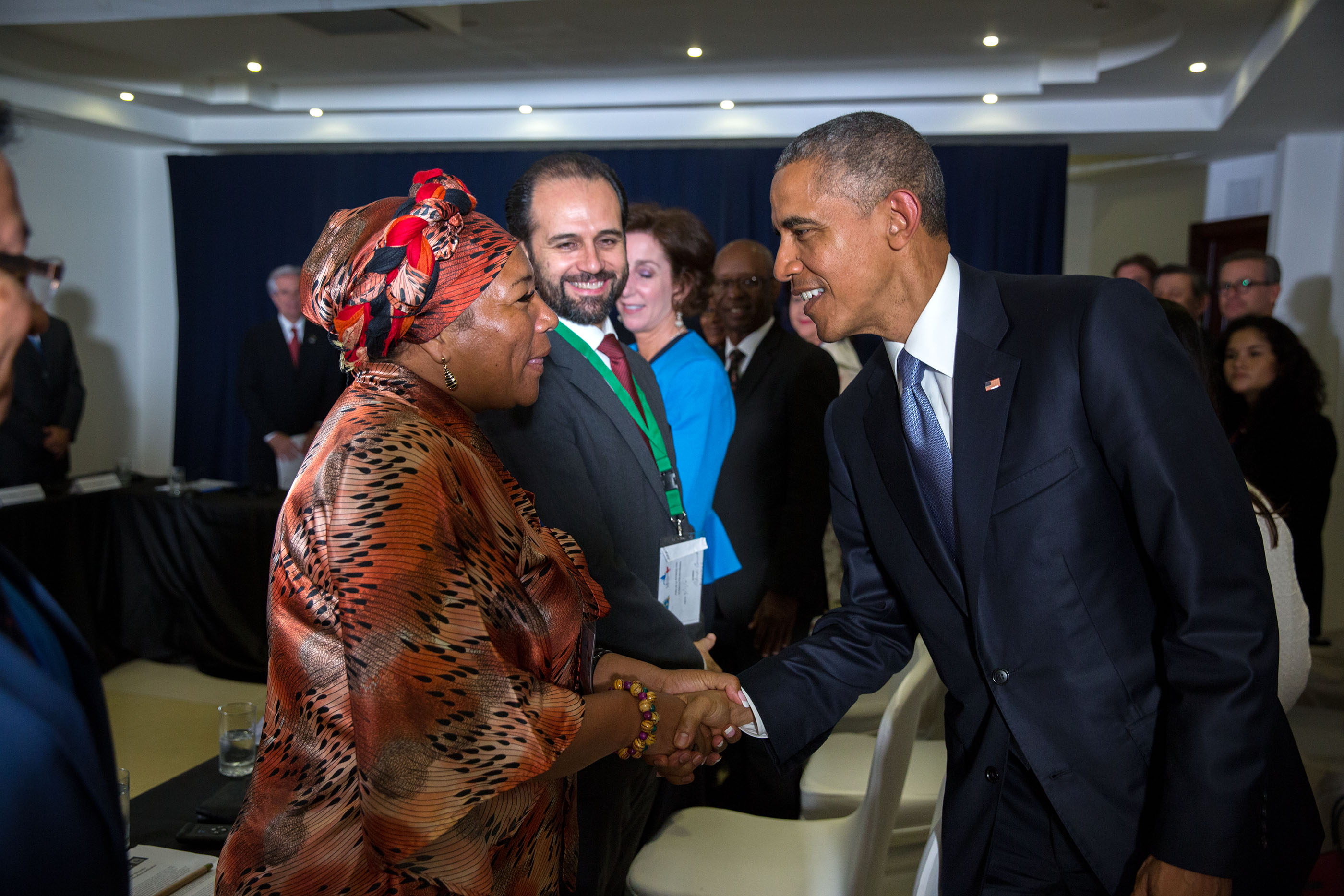 President Obama greets participants before a roundtable with Civil Society leaders. (Official White House Photo by Pete Souza)