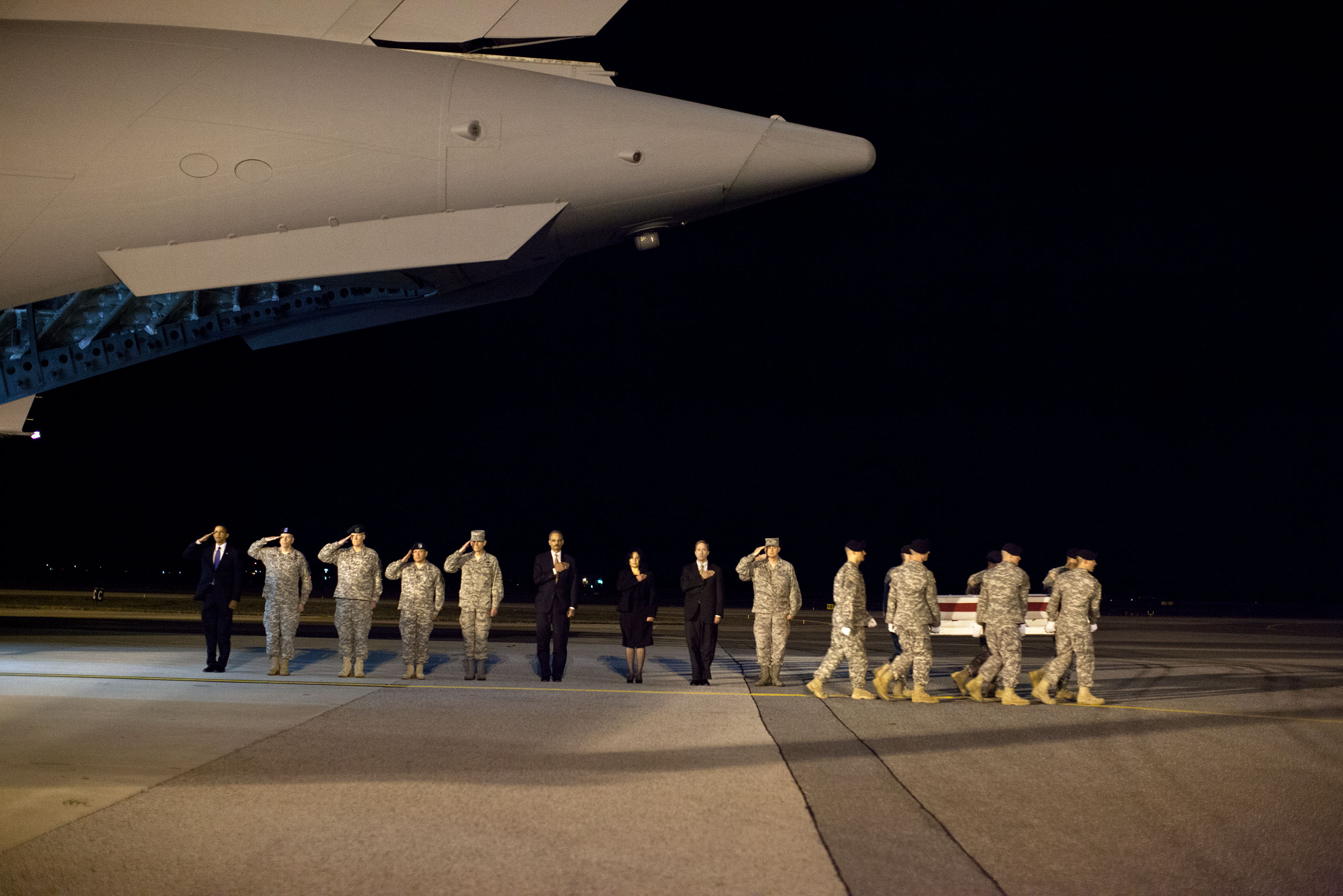 Delaware, Oct. 29, 2009. Honoring fallen soldiers from Afghanistan at Dover Air Force Base. (Official White House Photo by Pete Souza)