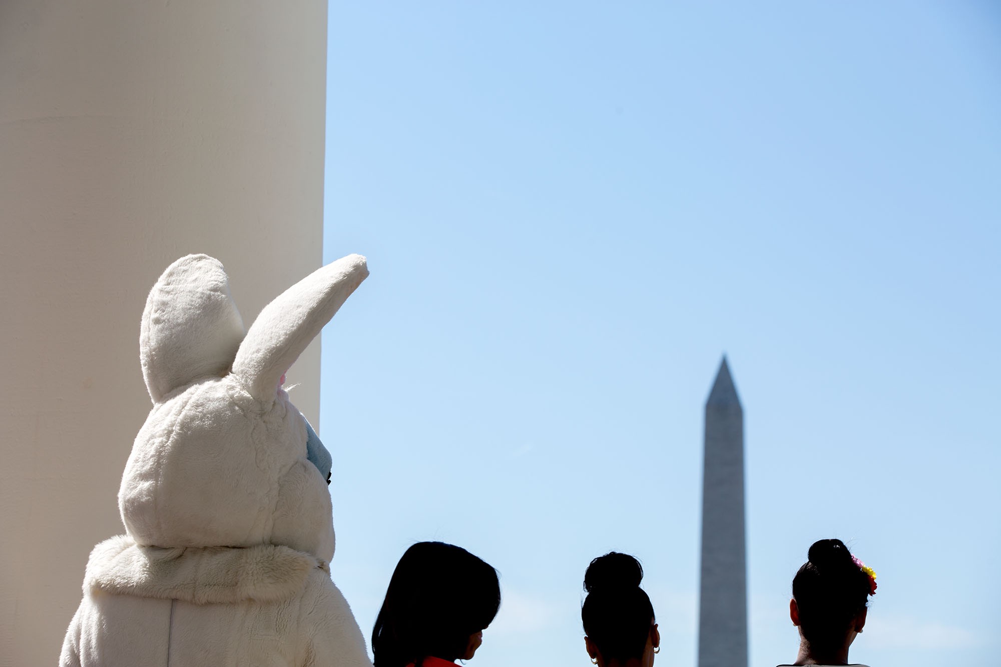 The First Lady and the Easter Bunny listen to ID4GiRLS sing the national anthem. (Official White House Photo by Pete Souza)