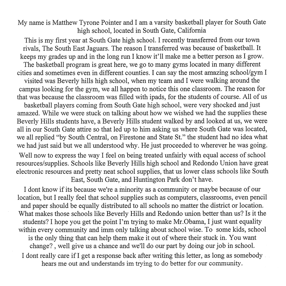 Read Matthew's letter to the President