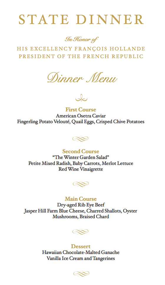 France State Dinner Menu