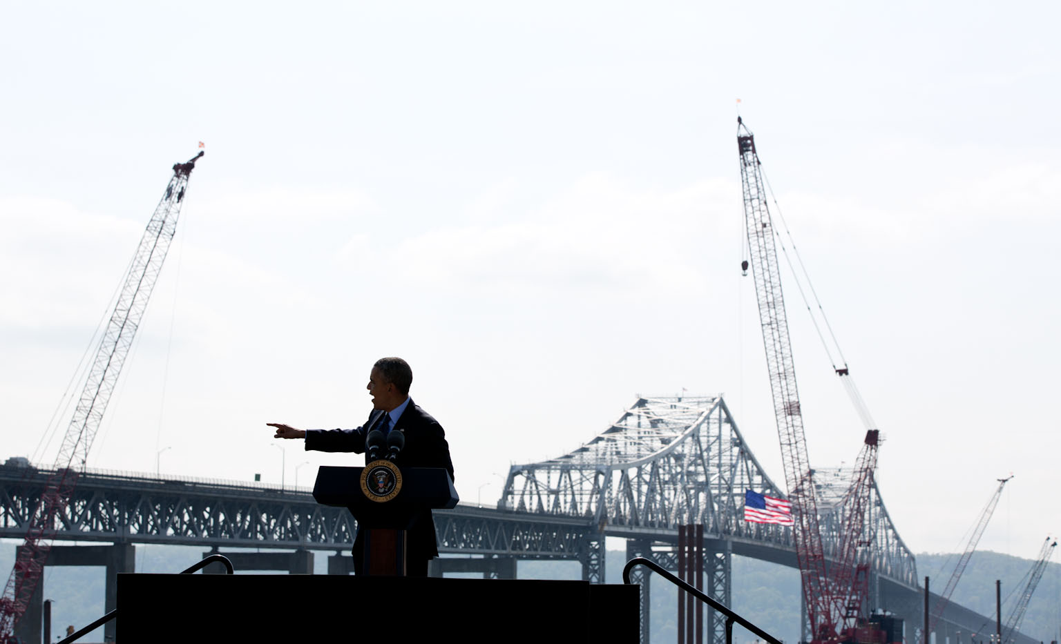 President Barack Obama delivers remarks on infrastructure near the Tappan Zee Bridge, at the Washington Irving Boat Club in Tarrytown, New York, May 14, 2014.