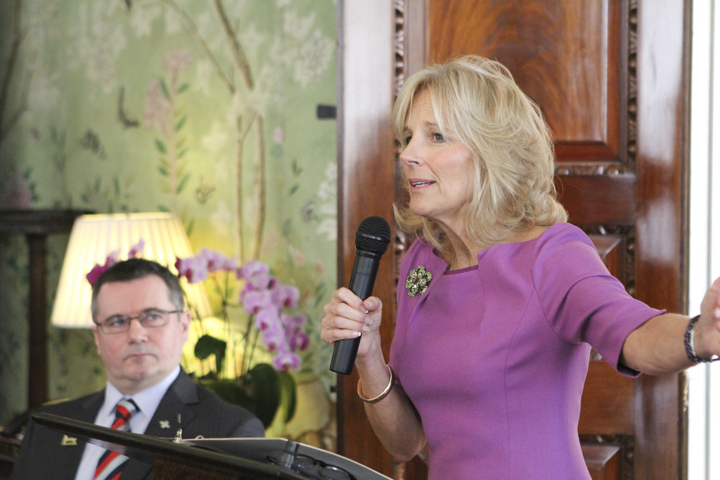 Dr. Jill Biden Addresses a Help for Heroes Reception at the US Embassy in London, Feb 5, 2013