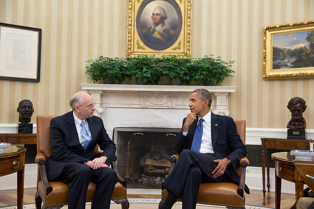 President Barack Obama meets with Ambassador Donald Booth, Special Envoy for Sudan and South Sudan