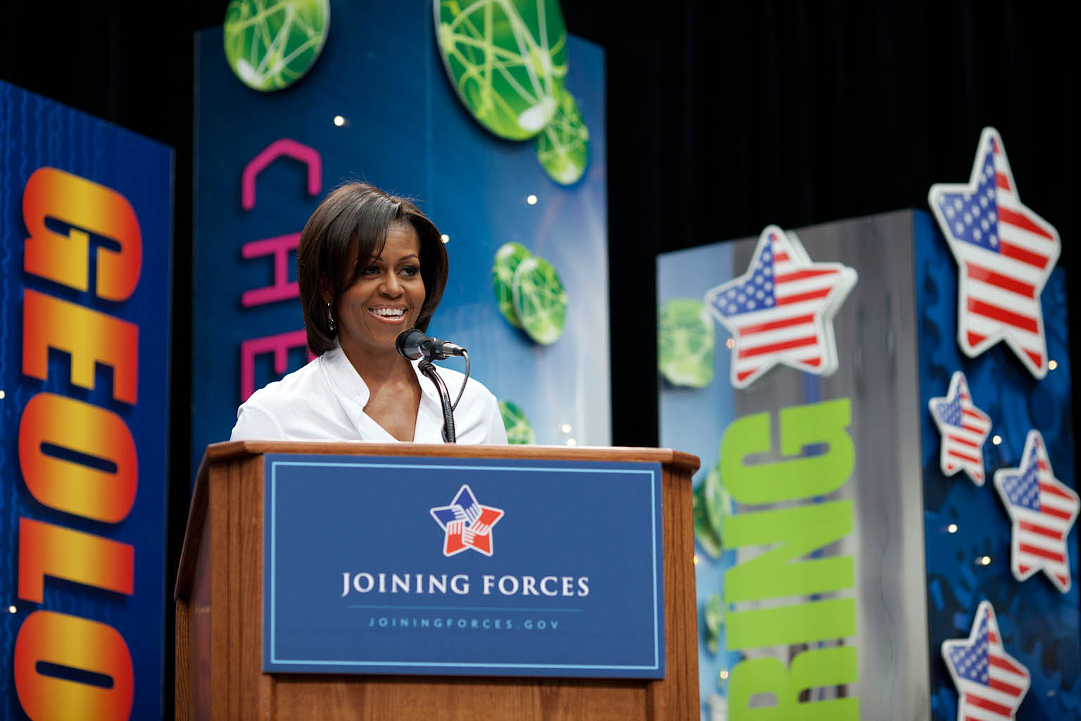 First Lady Michelle Obama participates in a Math and Science Bowl