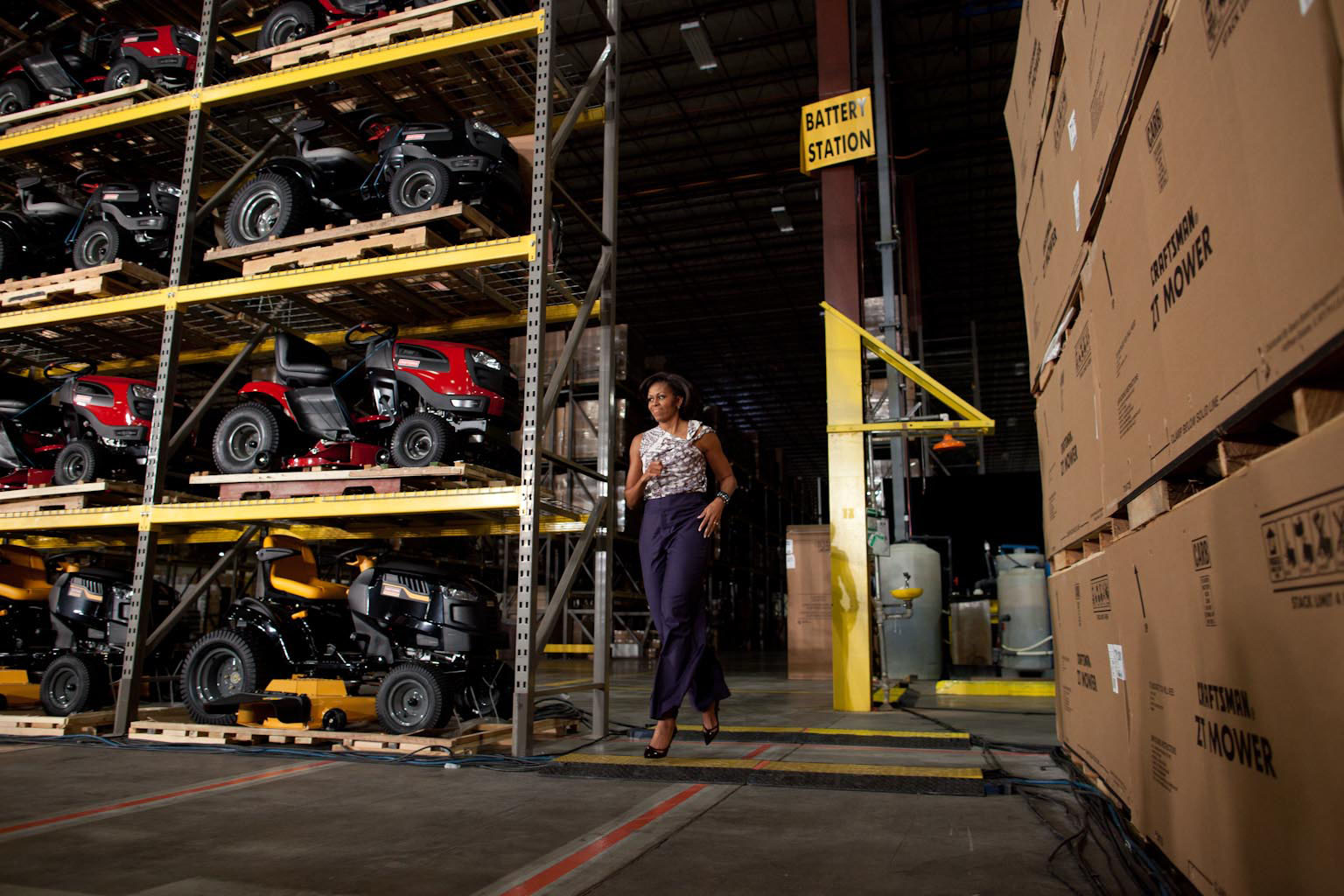 First Lady Michelle Obama greets people following her remarks at a SEARS distribution center 2