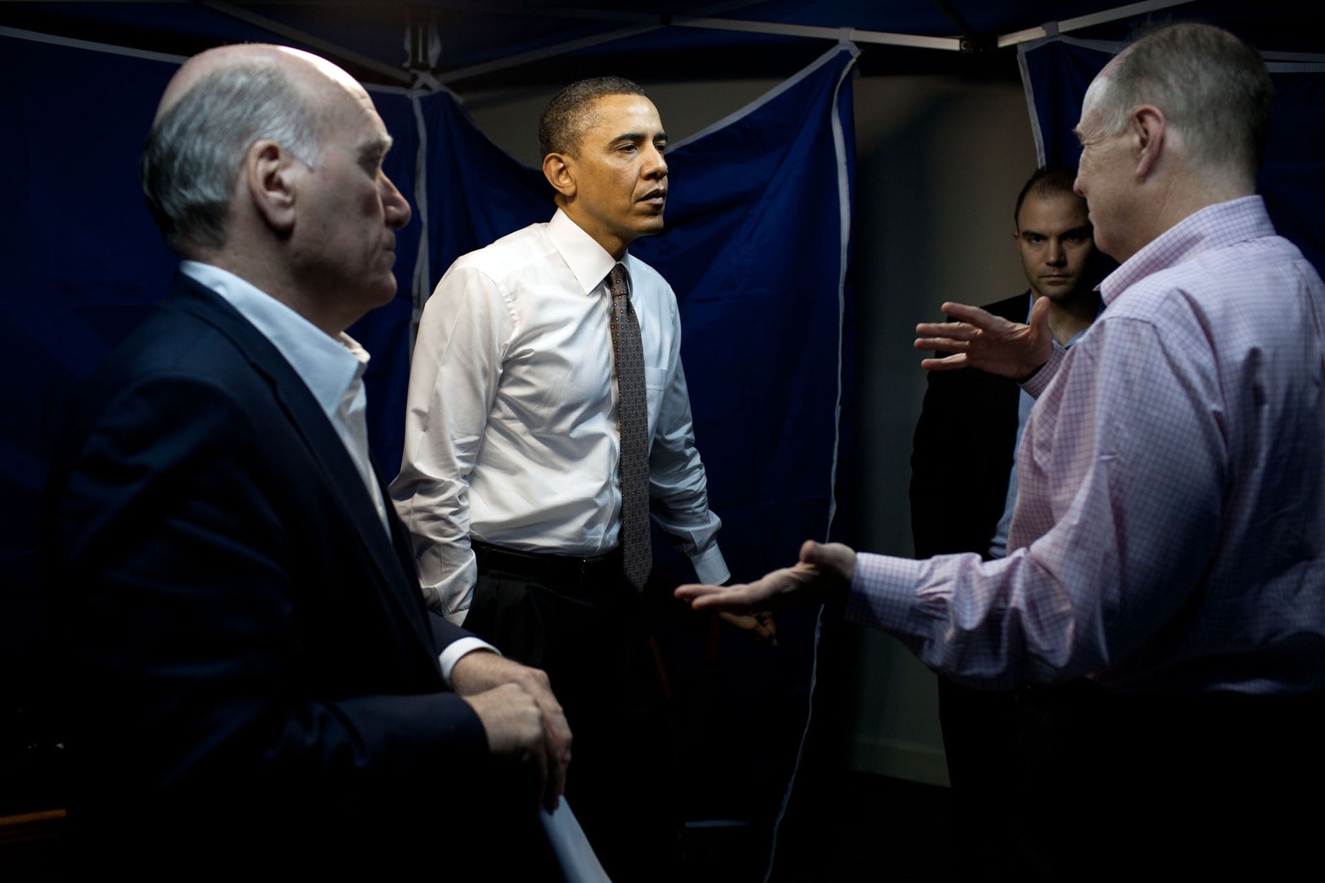 President Obama Confers With Tom Donilon, Bill Daley, and Ben Rhodes