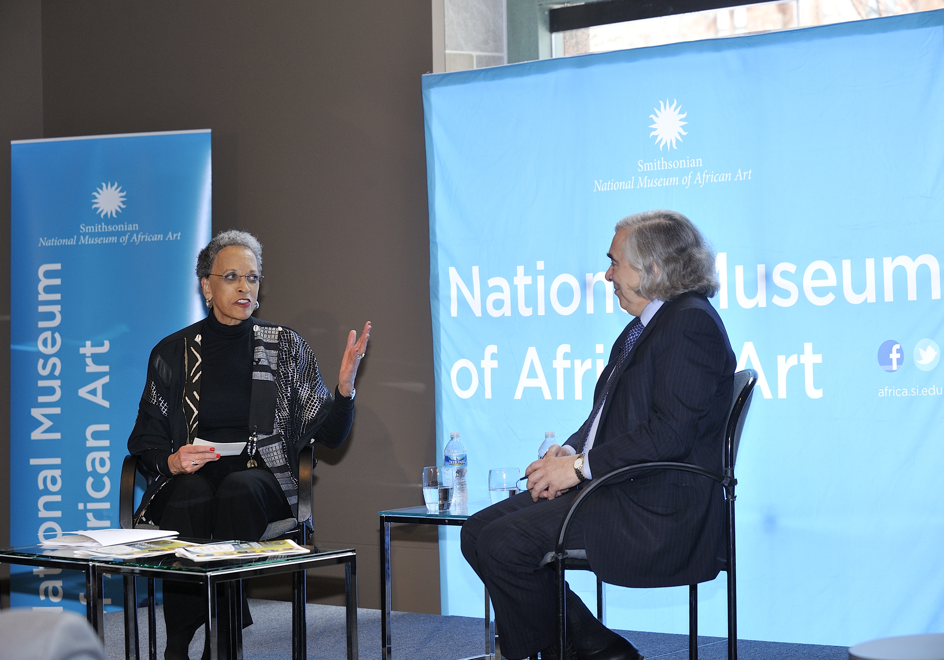 Secretary of Energy Ernest Moniz talks with Dr. Johnnetta Cole