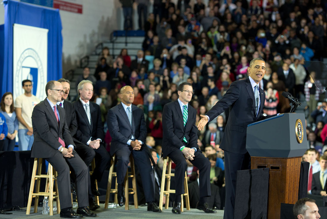 President Barack Obama delivers remarks on the minimum wage, at Central Connecticut State University