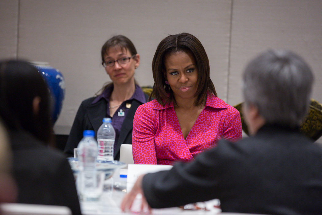 First Lady Michelle Obama at an Education Roundtable in Beijing