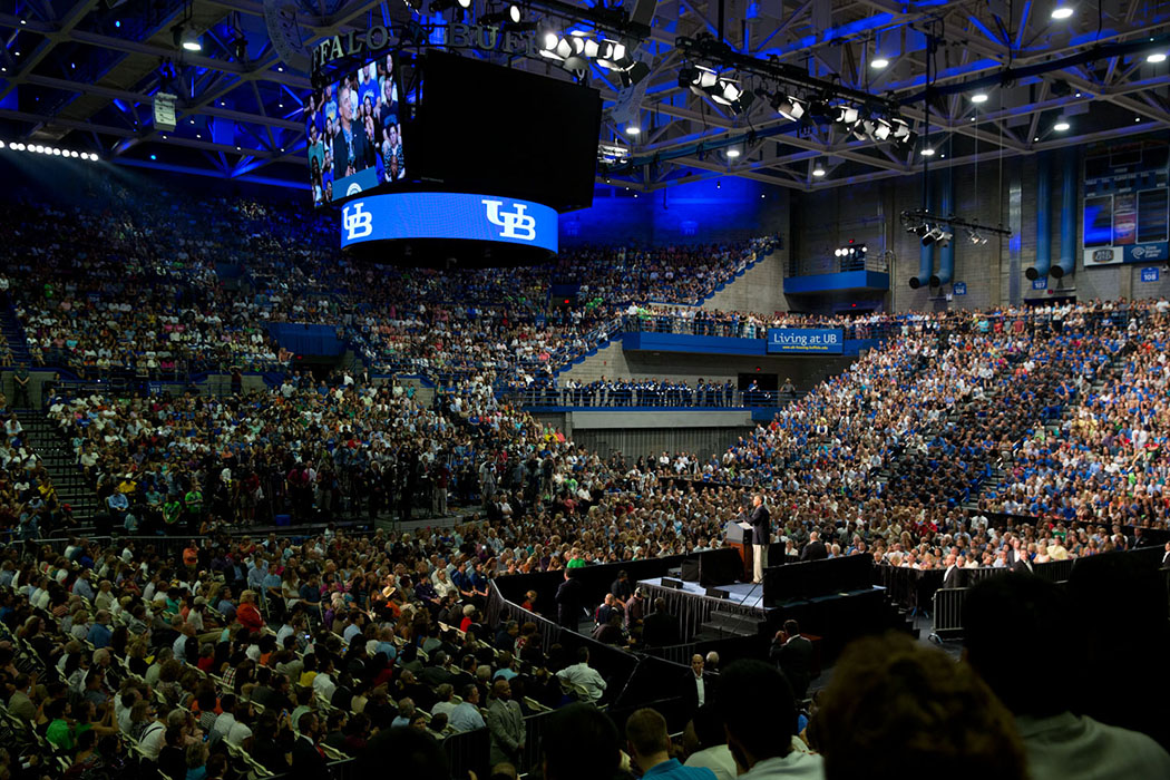 President Barack Obama delivers remarks at the University at Buffalo, the State University of New York