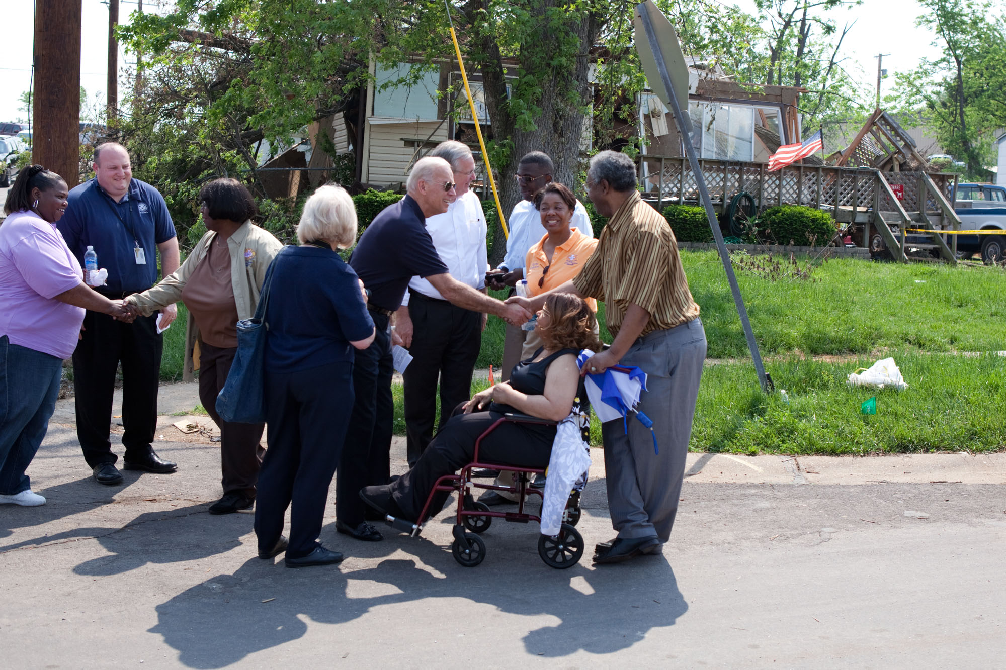 Vice President Joe Biden Shakes Hands During Tour of Tornado Damage in Missouri