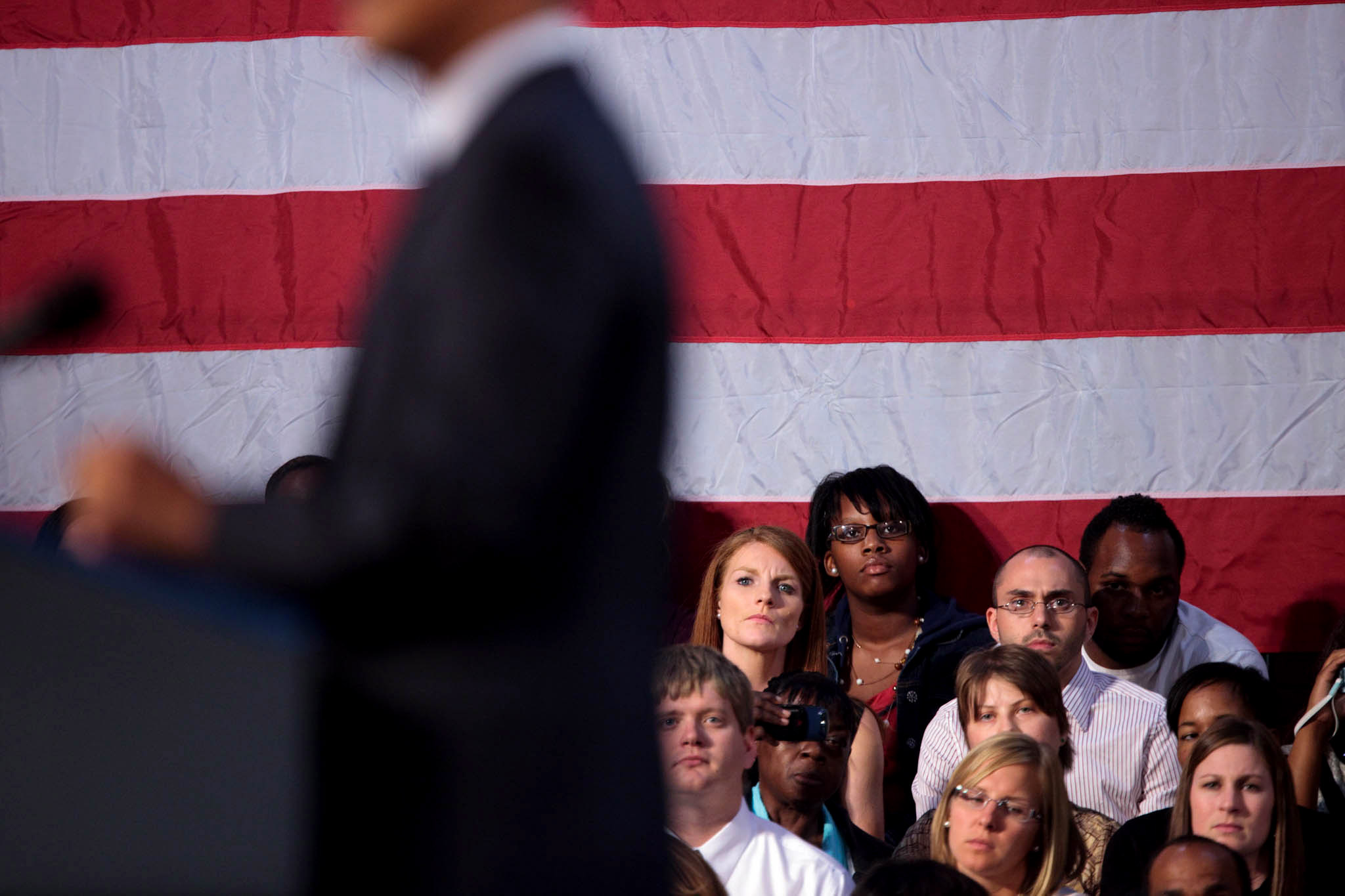 The Crowd in Parma, Ohio Listens to President Obama Speak About the Economy