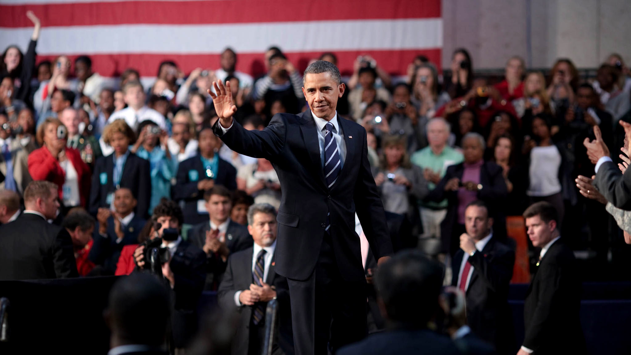 The President Waves to the Crowd in Parma, Ohio