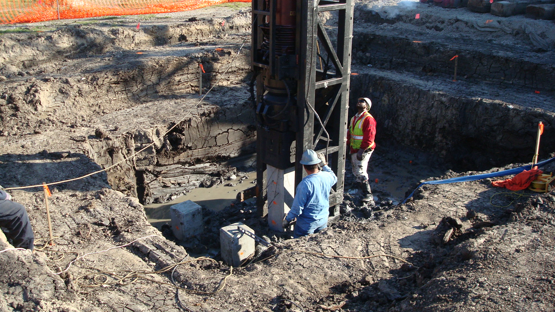 DOT Katrina image, causeway interchange pile work