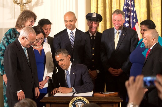 President Barack Obama delivers remarks before he signs an executive order regarding further amendments to Executive Order 11478