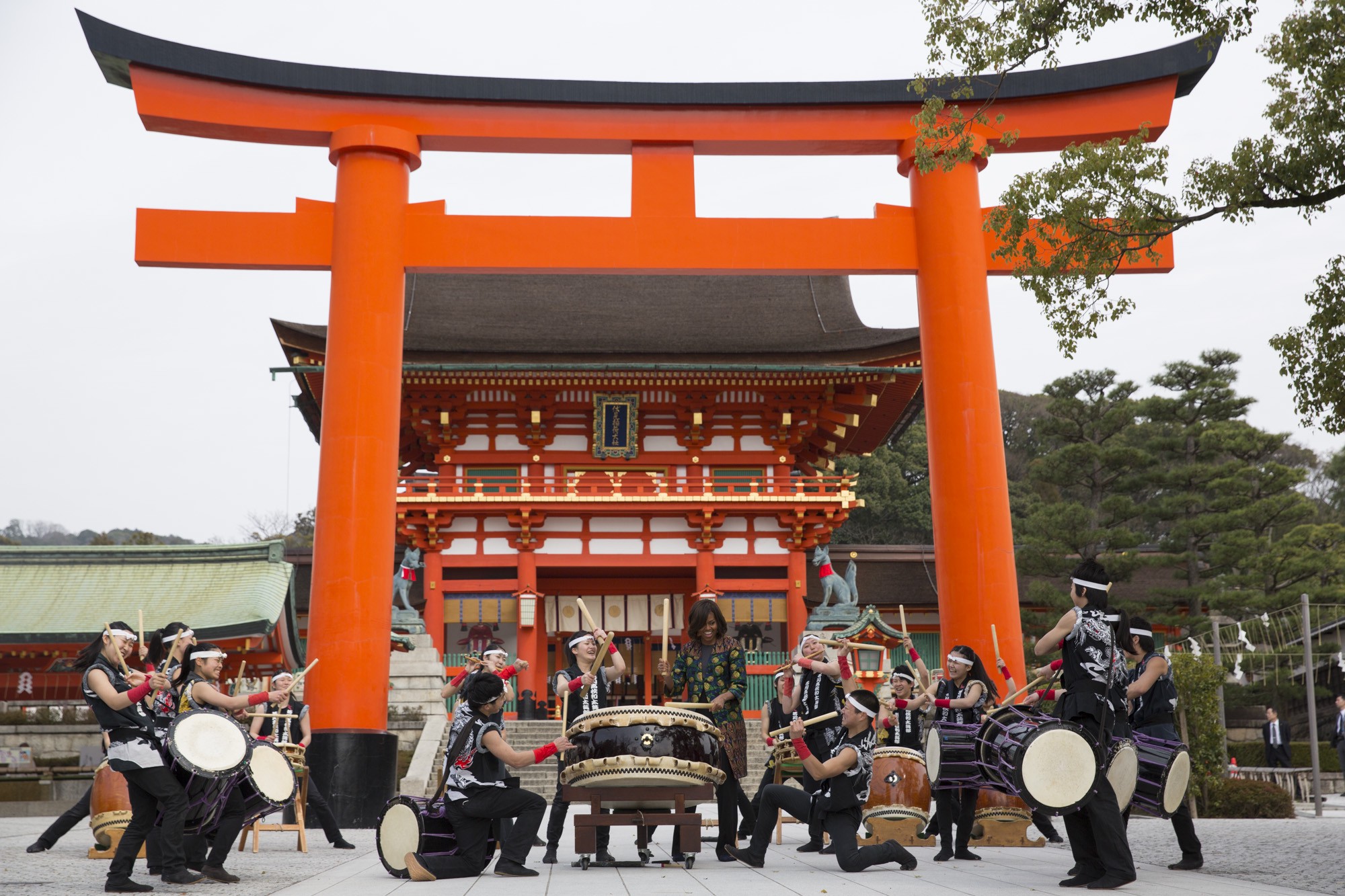 First Lady Michelle Obama Joins Taiko Drummers in Performing a Song