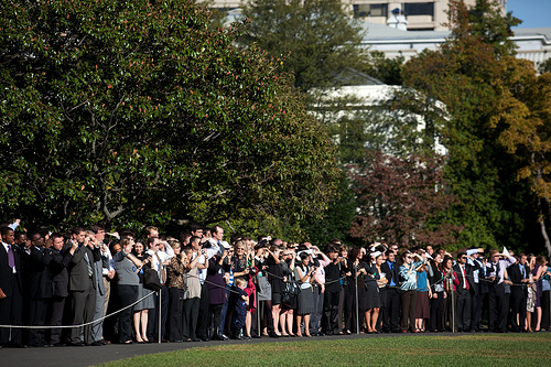 Interns Watch the Departure of Marine One