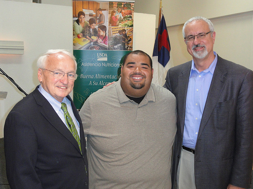 Under Secretary Kevin Concannon (left) meets Senior Pastor Joseito Velasquez, Healing Waters Family Center (center) and Dr. Danny Carroll, a board member of the National Hispanic Christian Leadership Conference.