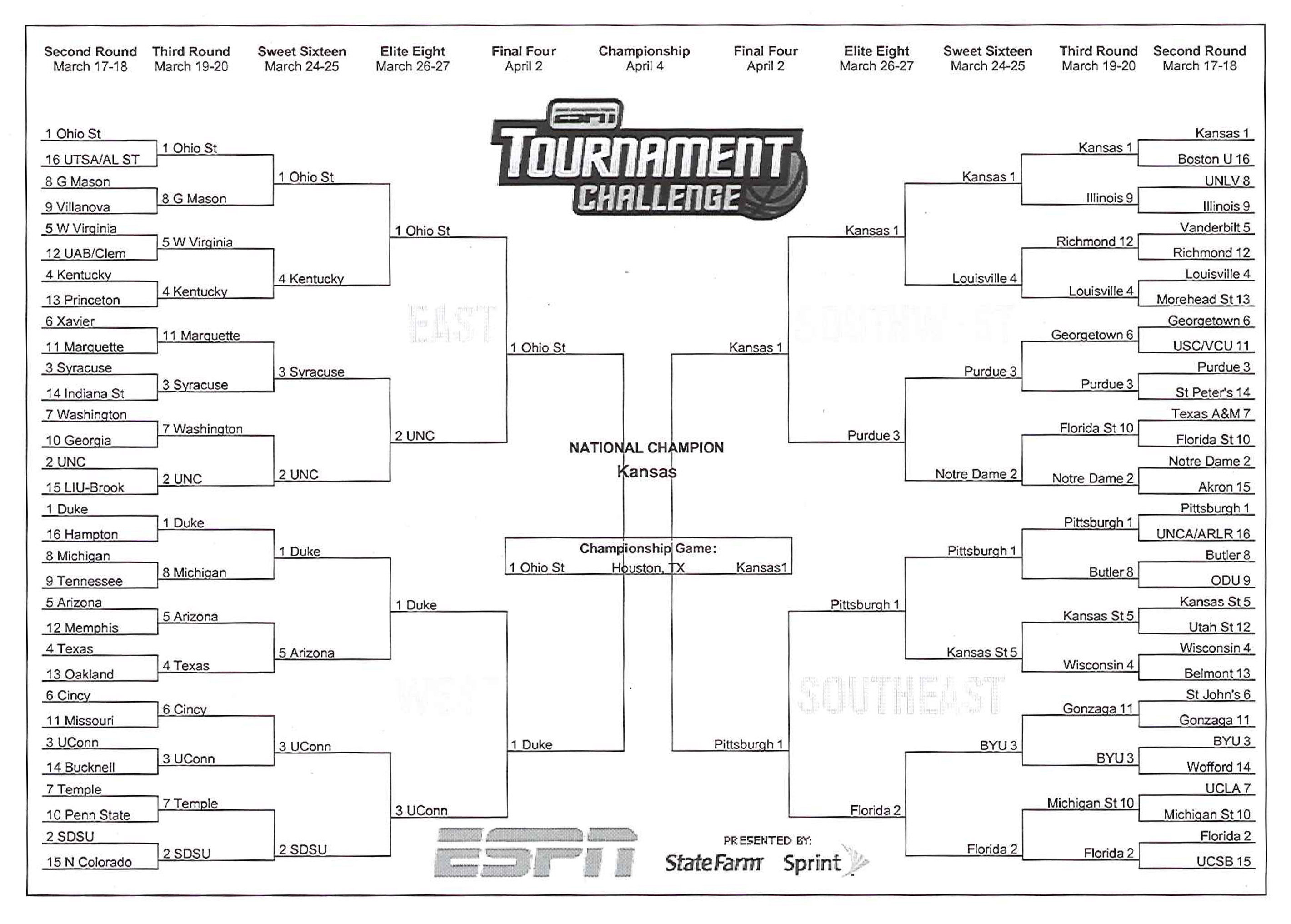 President Obama's 2011 Men's NCAA Basketball Tournament Brackets