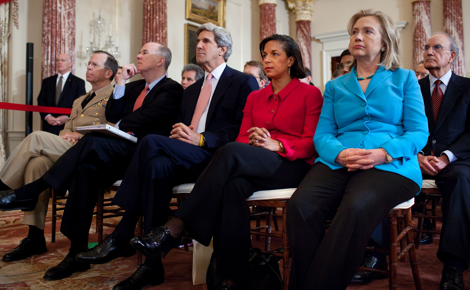 Members of the National Security Team Listen to President Barack Obama's Speech on the Middle East and North Africa at the State Department