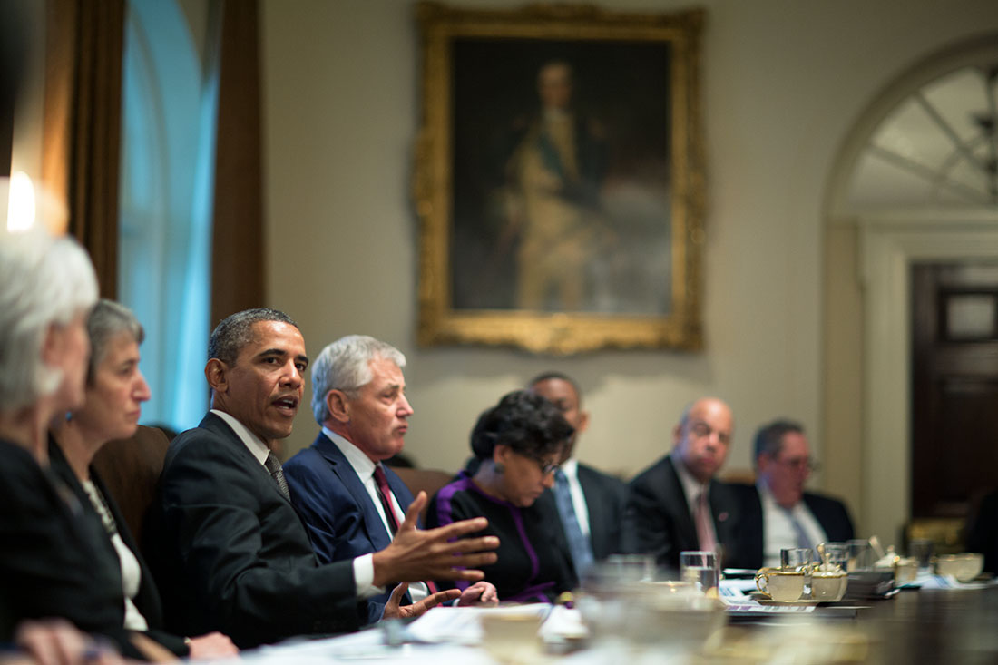 President Barack Obama holds a Cabinet meeting in the Cabinet Room of the White House, Jan. 14, 2014