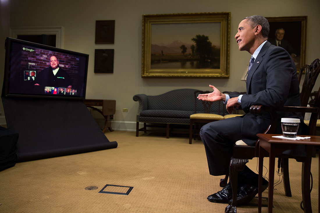 President Barack Obama participates in a virtual road trip across the country via Google+ 