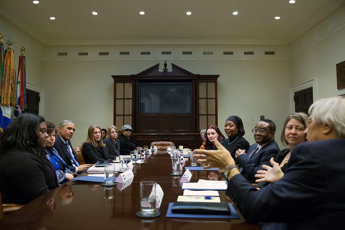 President Obama meets with people who have written him letters explaining how they have benefited from the Affordable Care Act