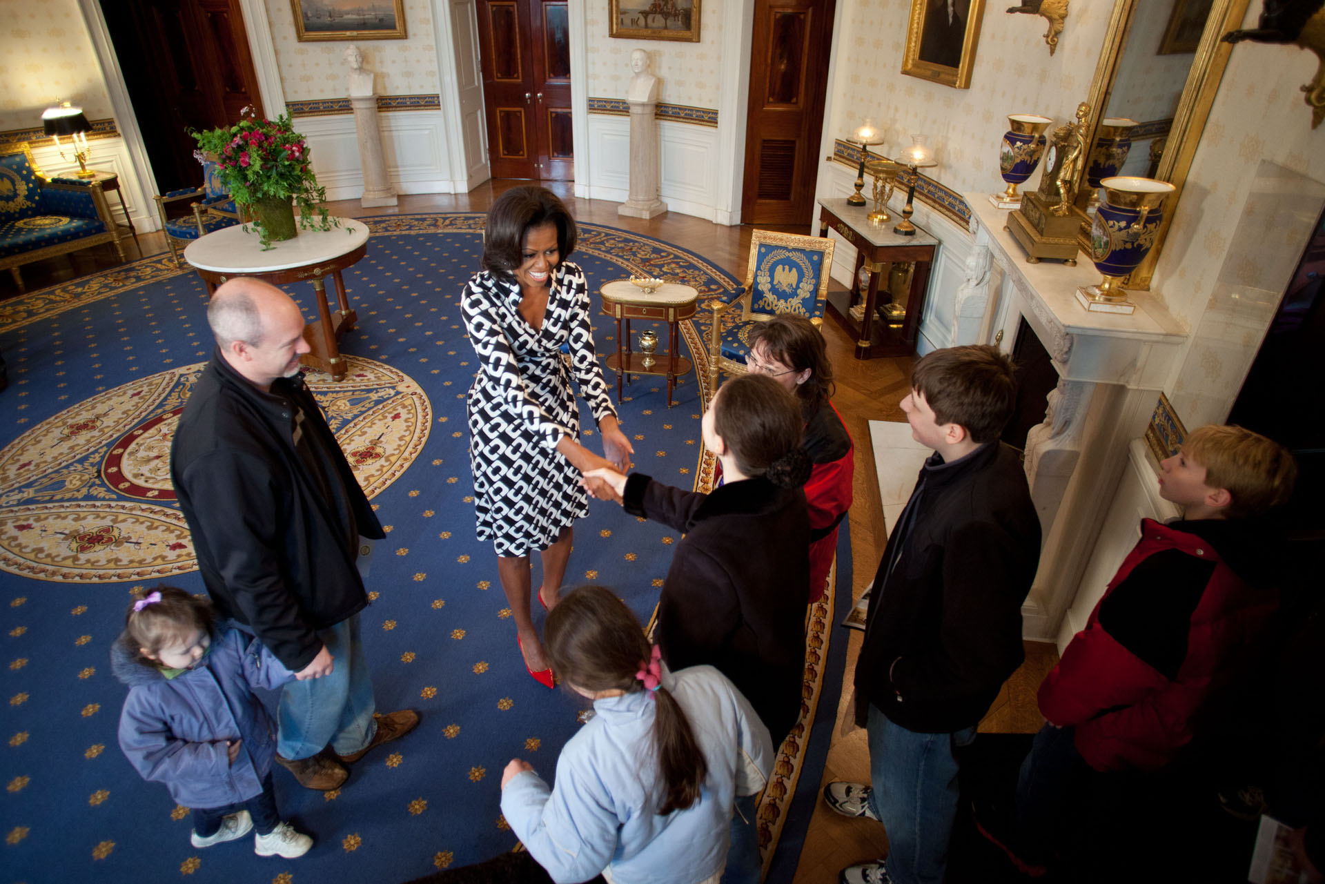 First Lady Michelle Obama Shakes Hands with White House Visitors