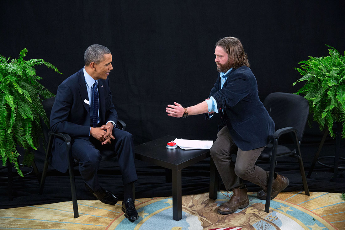 President Barack Obama participates in an interview with Zach Galifianakis for 