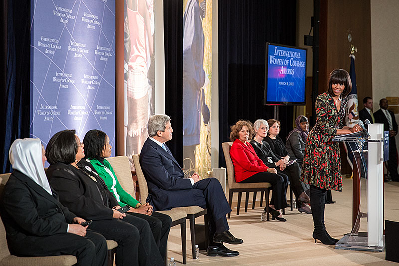 First Lady Michelle Obama and Secretary of State John Kerry honor the recipients of the International Women of Courage Award 