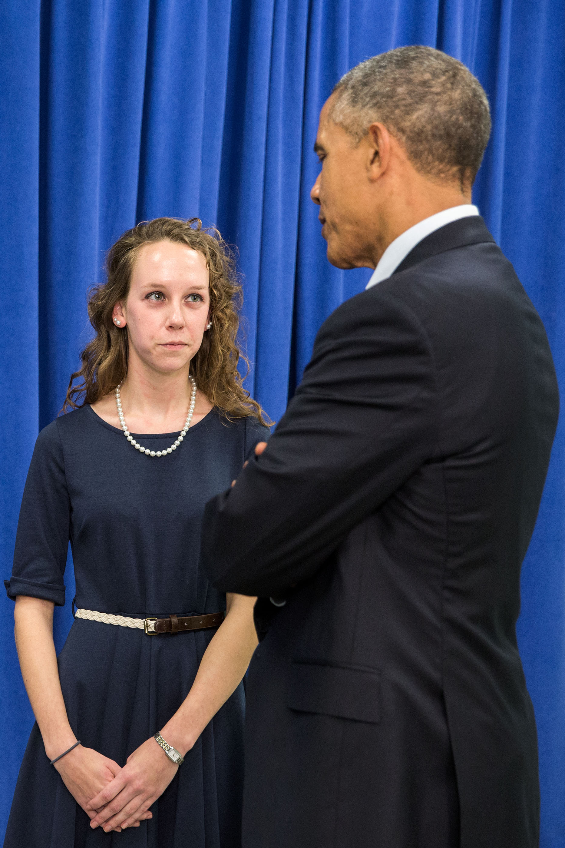 President Barack Obama greets letter writer Tara Lax 