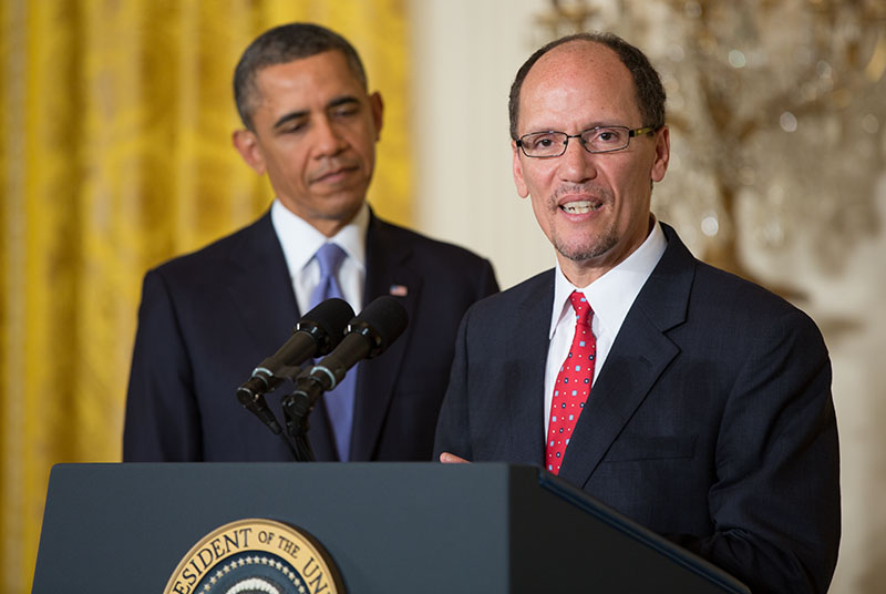 President Barack Obama announces Thomas Perez as his nominee for Labor Secretary, in the East Room of the White House, March 18, 2013.  