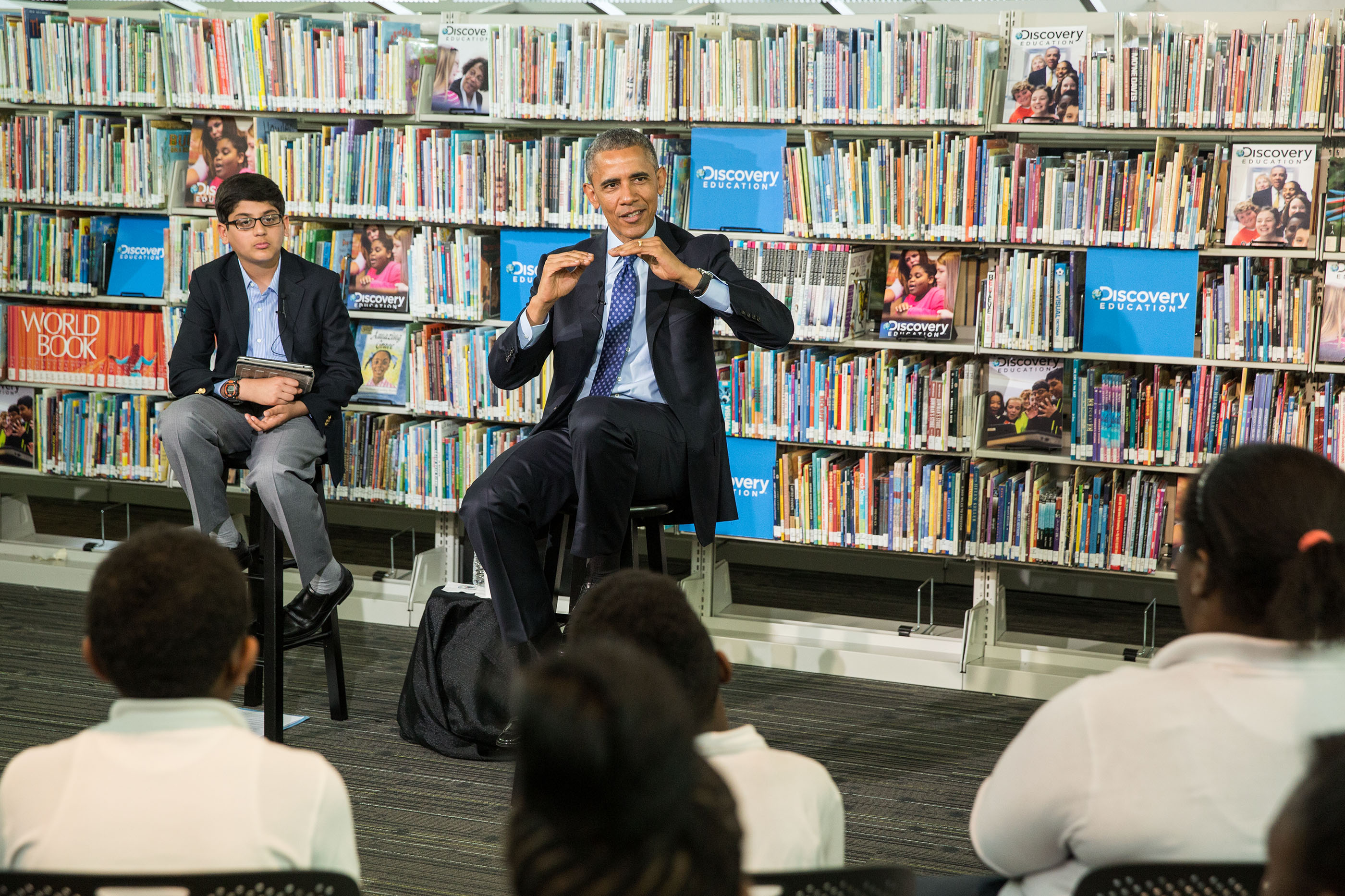 President Obama answers questions from students during a Discovery Education webinar (2)
