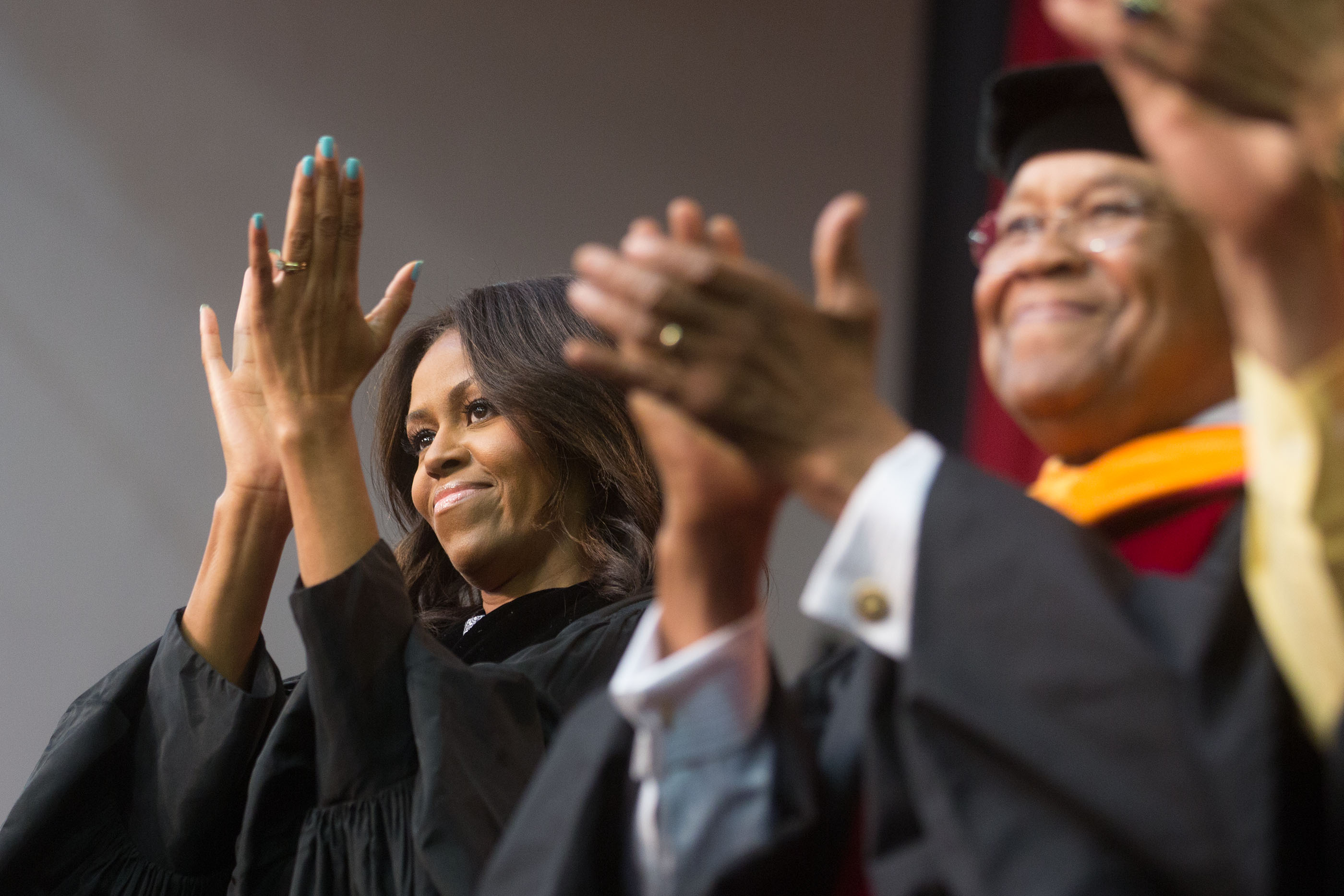 First Lady Michelle Obama participates in the Tuskegee University class of 2015 commencement ceremony