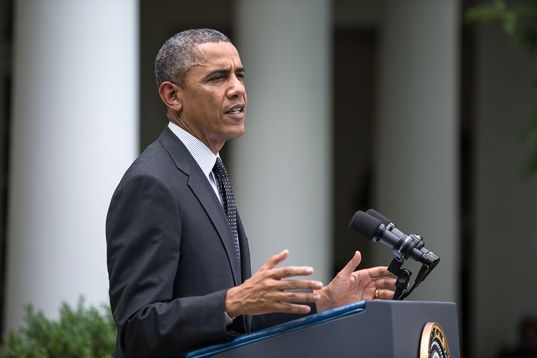 President Barack Obama delivers remarks regarding Afghanistan to the press in the Rose Garden of the White House, May 27, 2014.