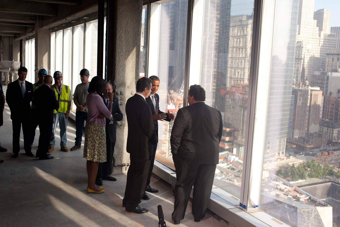 President Barack Obama and First Lady Michelle Obama tour the One World Trade Center site