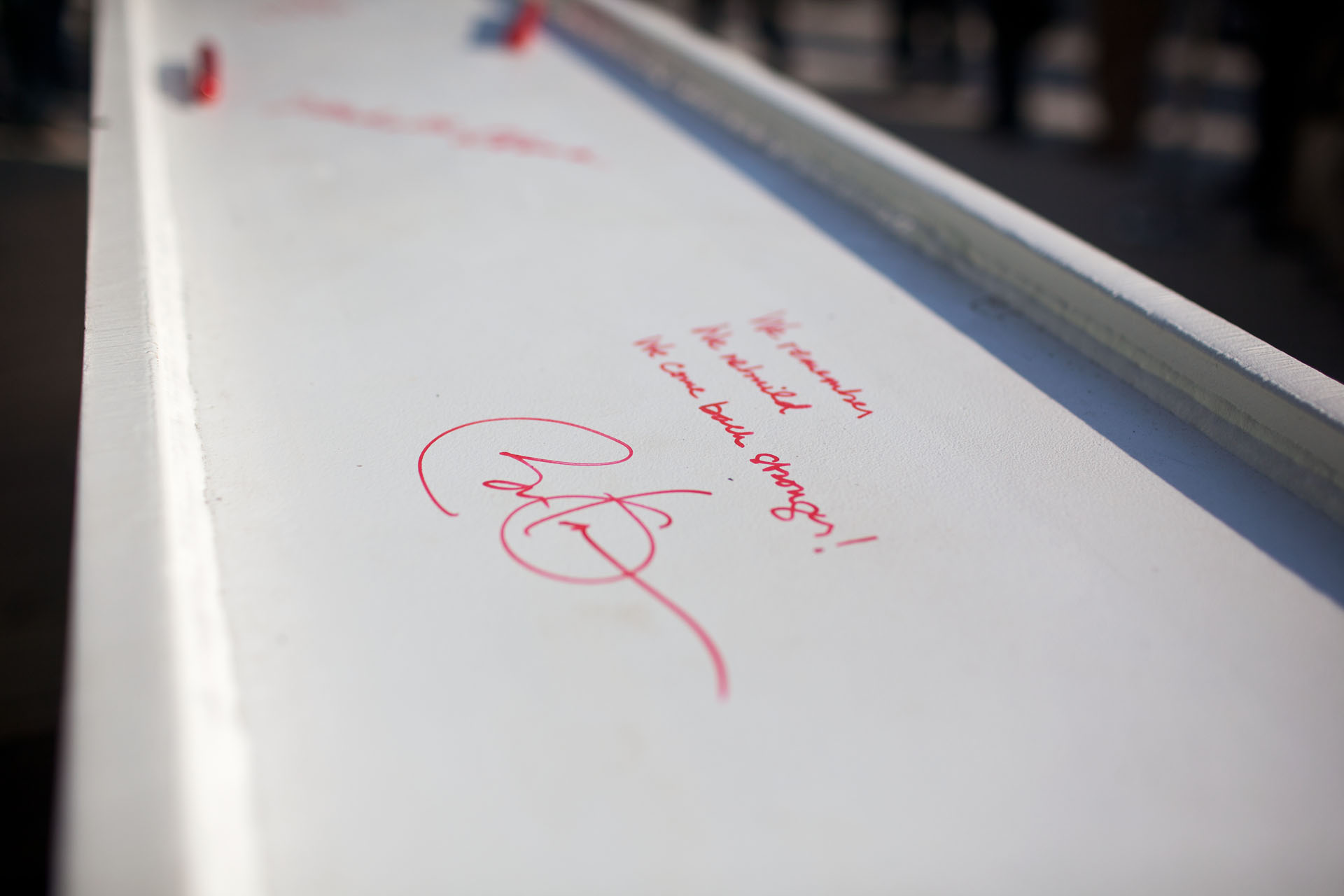 Message signed by President Barack Obama on a beam at One World Trade Center