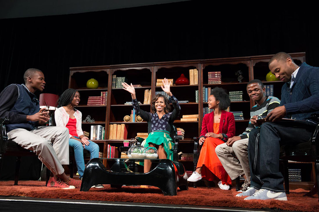 First Lady Michelle Obama participates in a Google+ Hangout on educatio