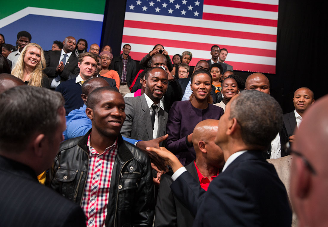 President Barack Obama greets audience members during a Young African Leaders Initiative Town Hall