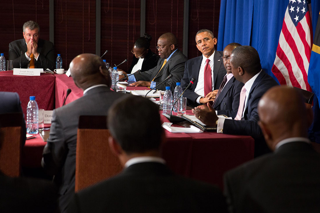 President Barack Obama participates in a CEO roundtable at the Hyatt Kilimanjaro