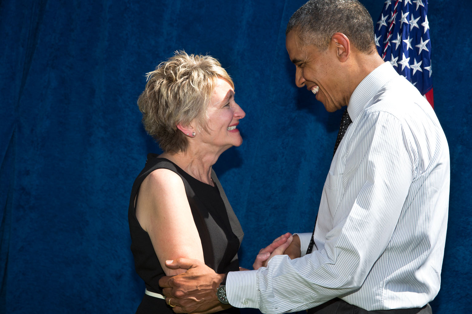 President Barack Obama participates in a photo line at Cheesman Park in Denver, Colorado, July 9, 2014. This is letter writer Marla Morine of Ft. Collins, CO.