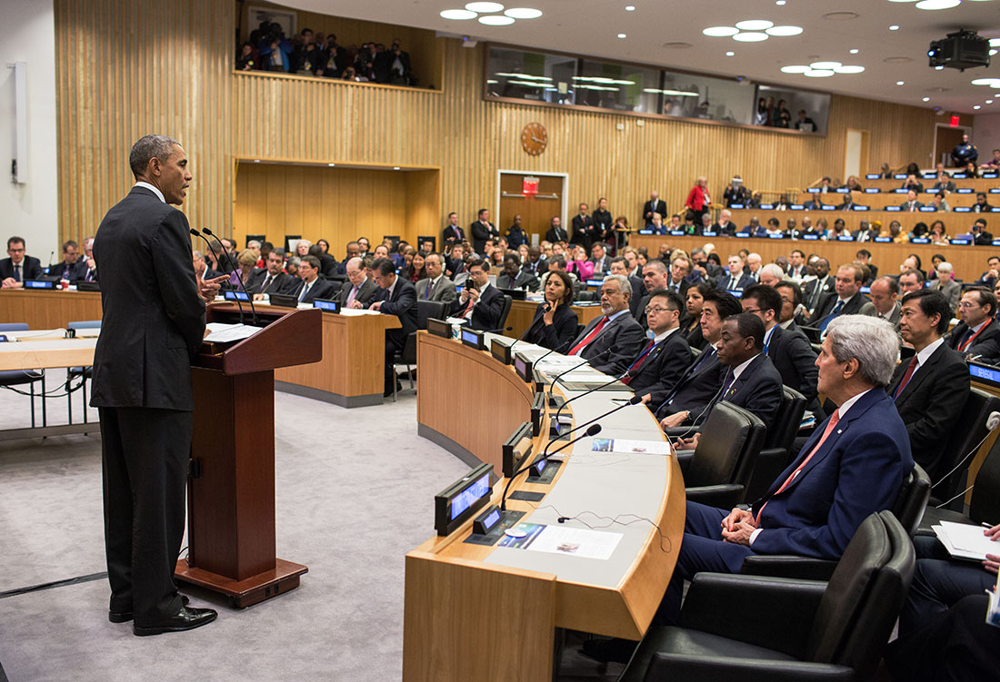 President Barack Obama delivers remarks on the Ebola epidemic during a meeting chaired by United Nations Secretary-General Ban Ki-moon at the United Nations