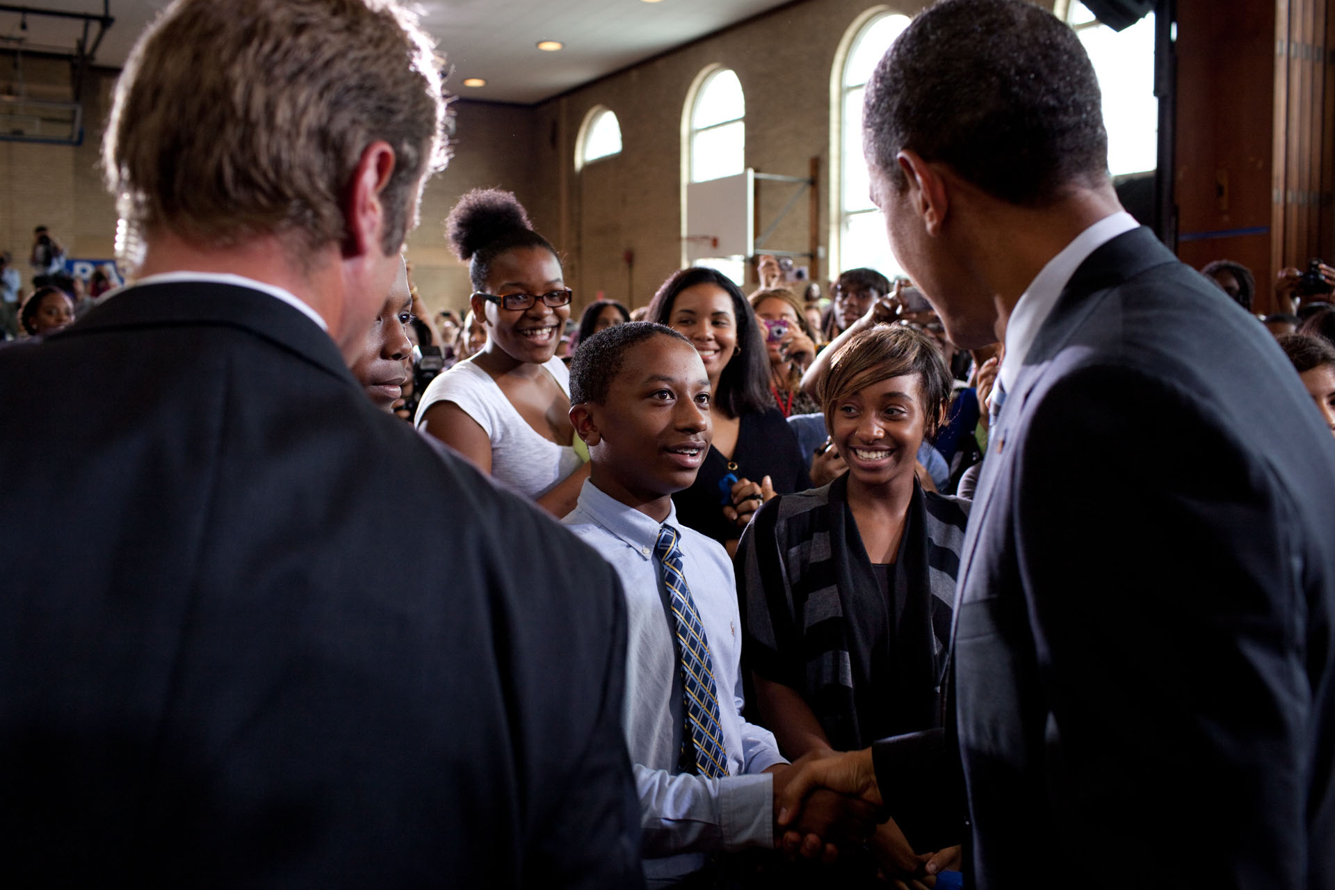 President Barack Obama with students after delivering his third annual Back-to-School Speech