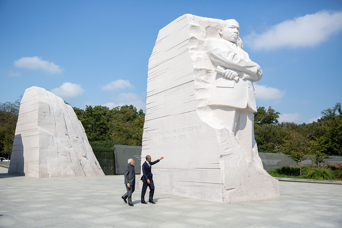 President Barack Obama and Prime Minister Narendra Modi of India visit the Martin Luther King, Jr. memorial