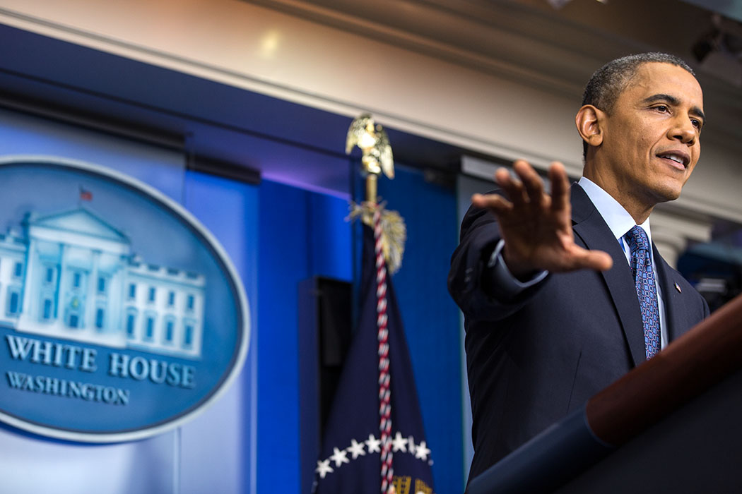 President Obama Answers a Question During a Press Conference on the Government Shutdown