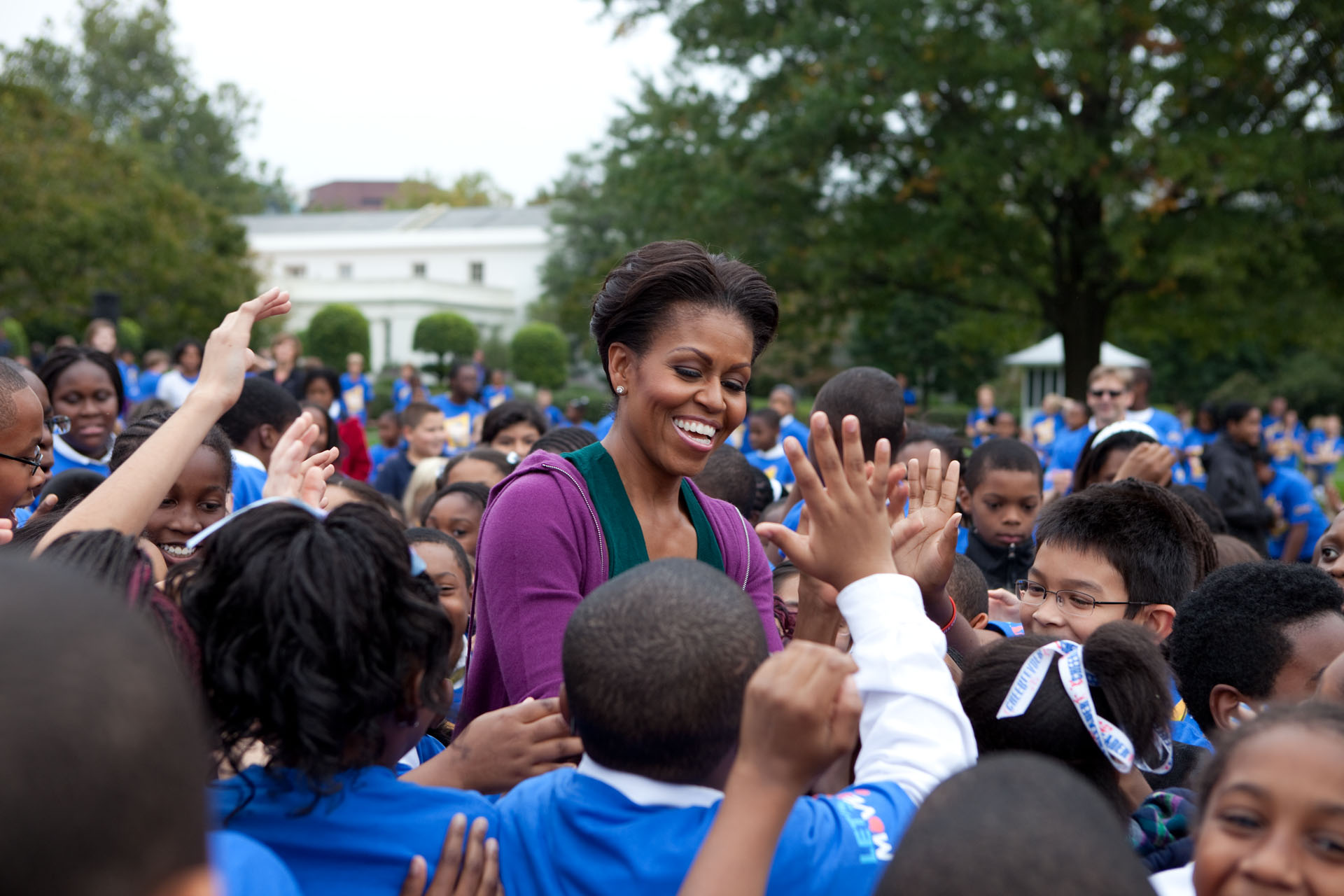 First Lady Michelle Obama after doing Jumping Jacks to break the Guinness Record
