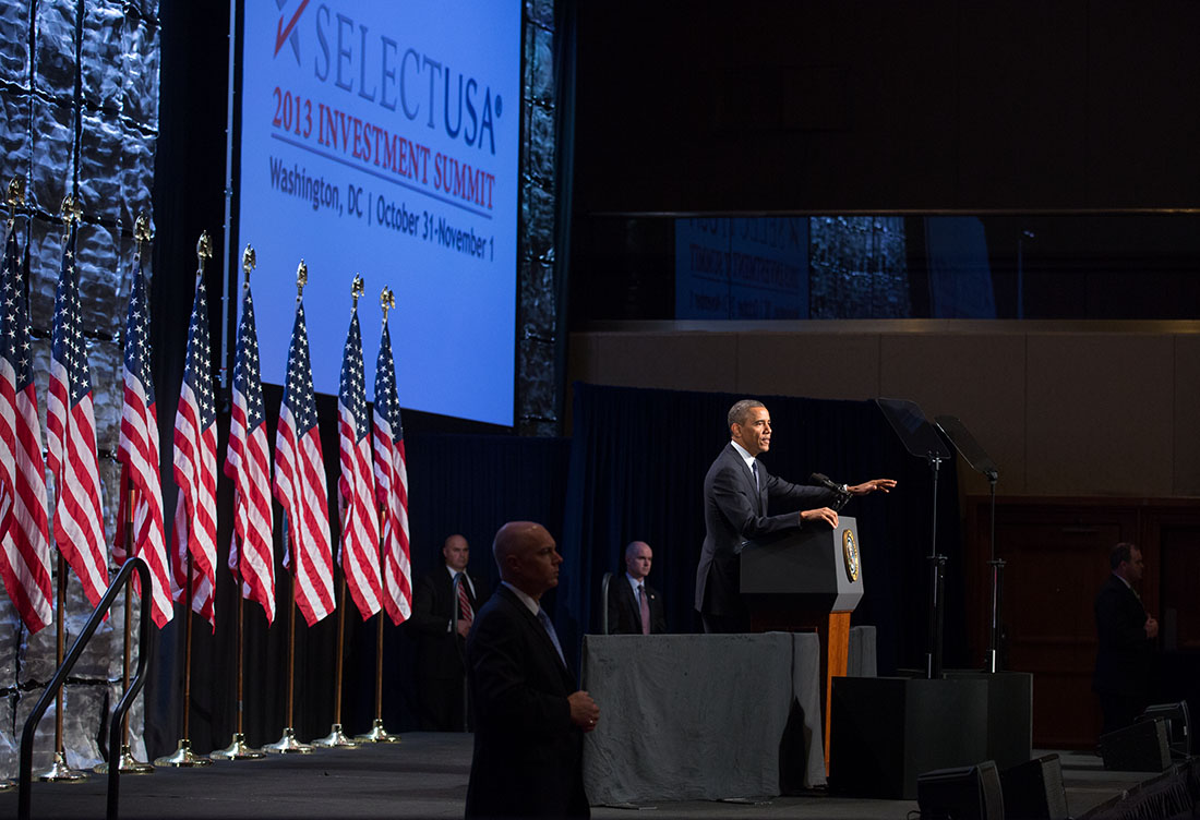 President Barack Obama delivers remarks at the SelectUSA Investment Summit in Washington, D.C., Oct. 31, 2013. 