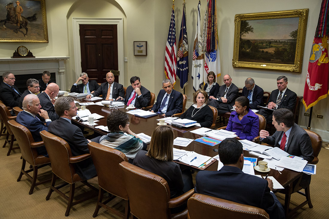 President Obama meets with national security and public health teams to receive an update on the Ebola response, Nov. 18, 2014